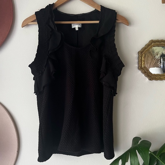 ANTHROPOLOGIE DELETTA ruffle sleeve tank top Black Women’s‎ SIZE MEDIUM chic - Picture 7 of 10